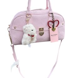 Juicy Couture Holiday In Juicy Dome Satchel Chiffon Pink w/ Plush DOG Charm NWT