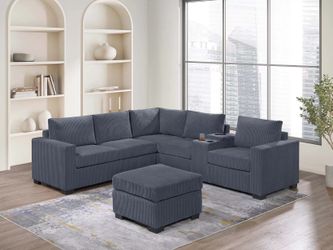 New Sectional In Corduroy Fabric 