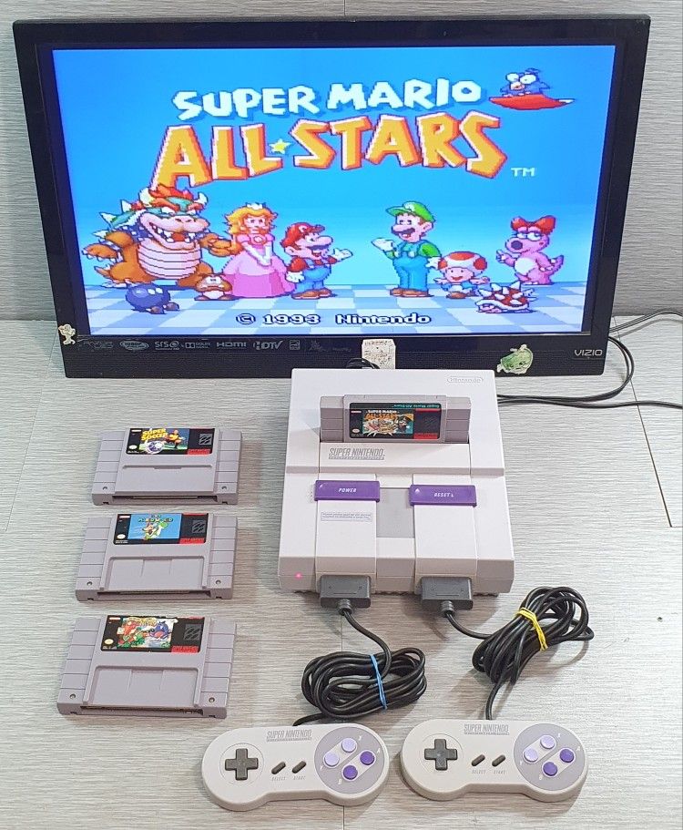 Super Nintendo Entertainment System SNES Console & 4 Video Games Bundle Tested 🕹🎮