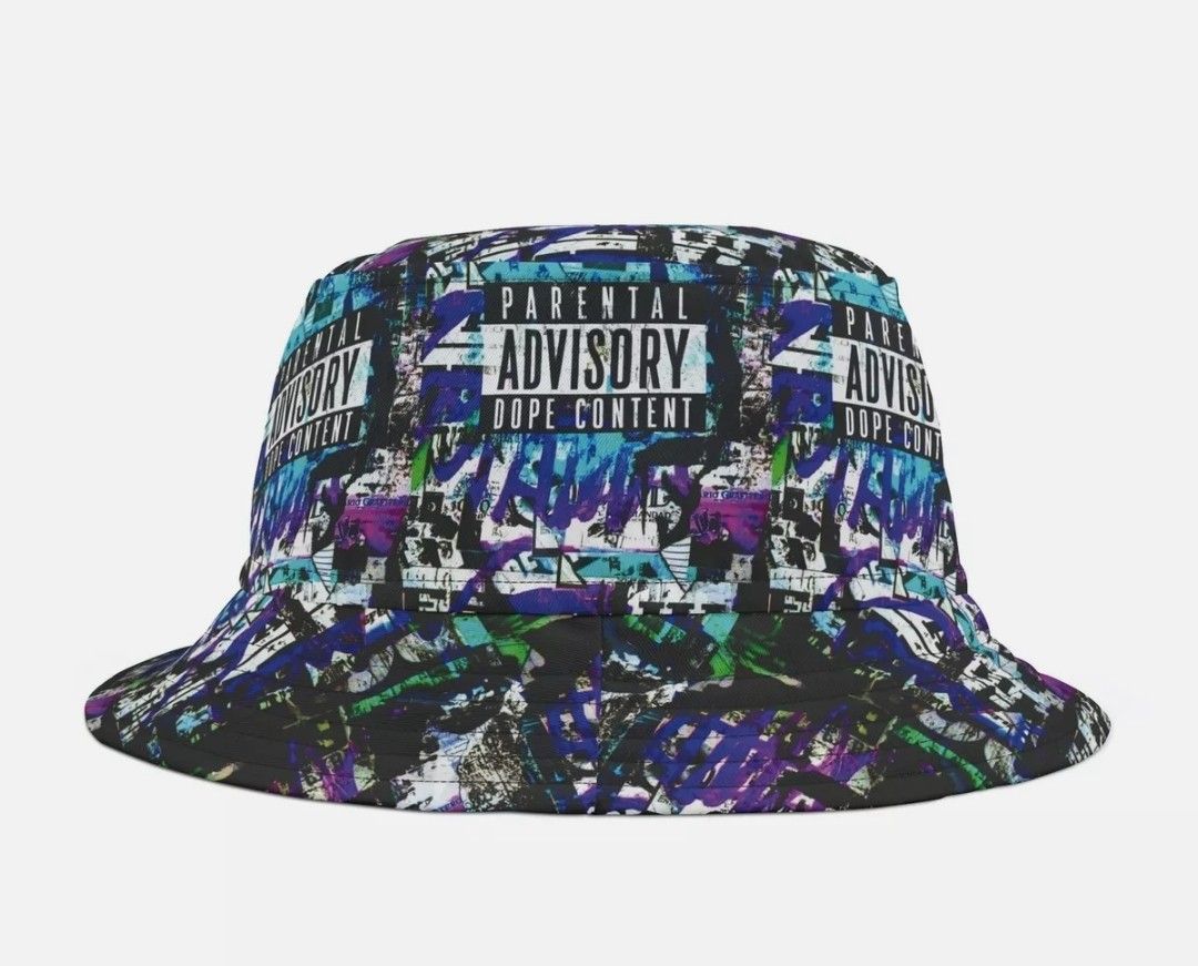 Street Style Bucket Hat, Trendy Hip Hop Parental advisory dope content