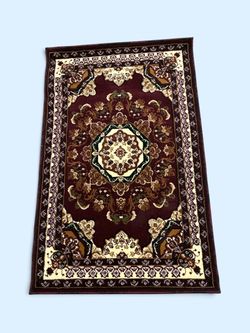 3x5 Burgundy and Cream Traditional Area Rug