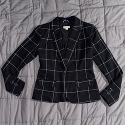 Merona Women’s Black W/Blue Windowpane Blazer Size 6 Work Career Jacket NWOT