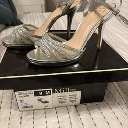Silver Strappy Formal Heels Size 9