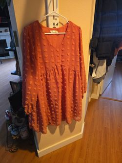 Rust Orange Textured Dot Mini Dress