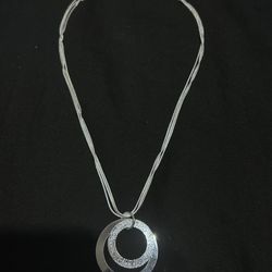Sterling Silver Necklace. Double Circle Pendant