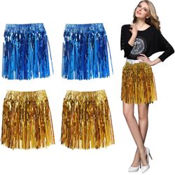 Rainbow Foil Tassel Party Skirt, 23.6 x 15.74 Inches, Dance Costume, Holiday Events, 4 Sets
