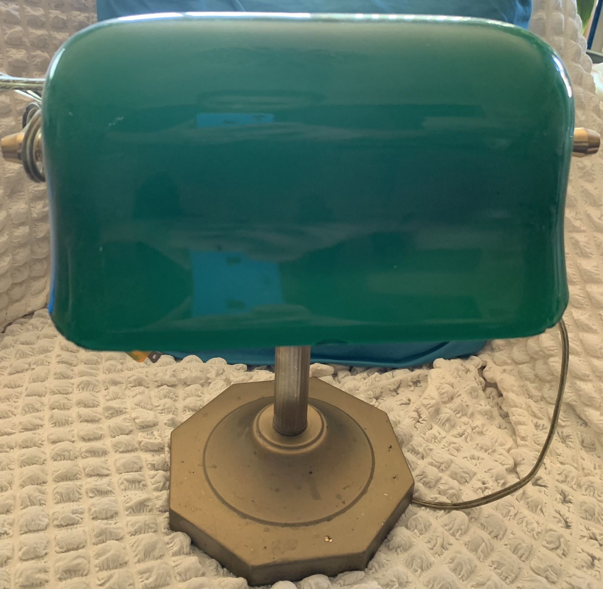 Vintage Gold Banker’s Lamp With Green Glass Top