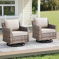 Outdoor Swivel Rocker Patio Chairs-High Back Wicker Swivel Rocker Patio Chairs Set of 2,PE Wicker Chair Patio Furniture Sets with Covered Cushions for