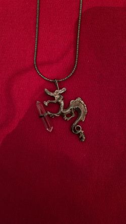 Silver Dragon With Crystal Pendant 