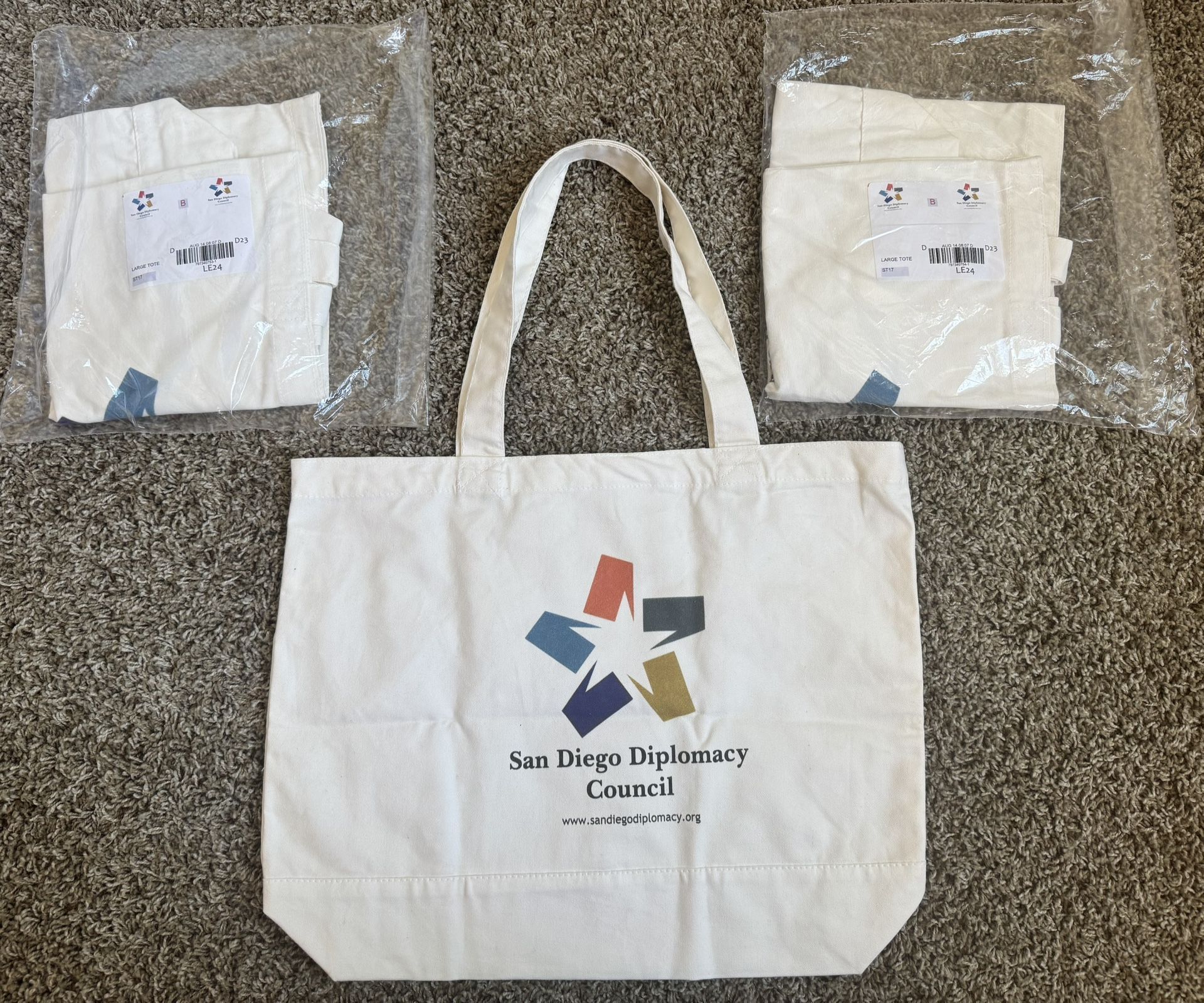NEW 3 Canvas 100% Cotton Graphic Large Tote Bags 18.5” x 14.5”