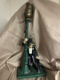 Antique painted iron table lamp lamp post with drunk guy