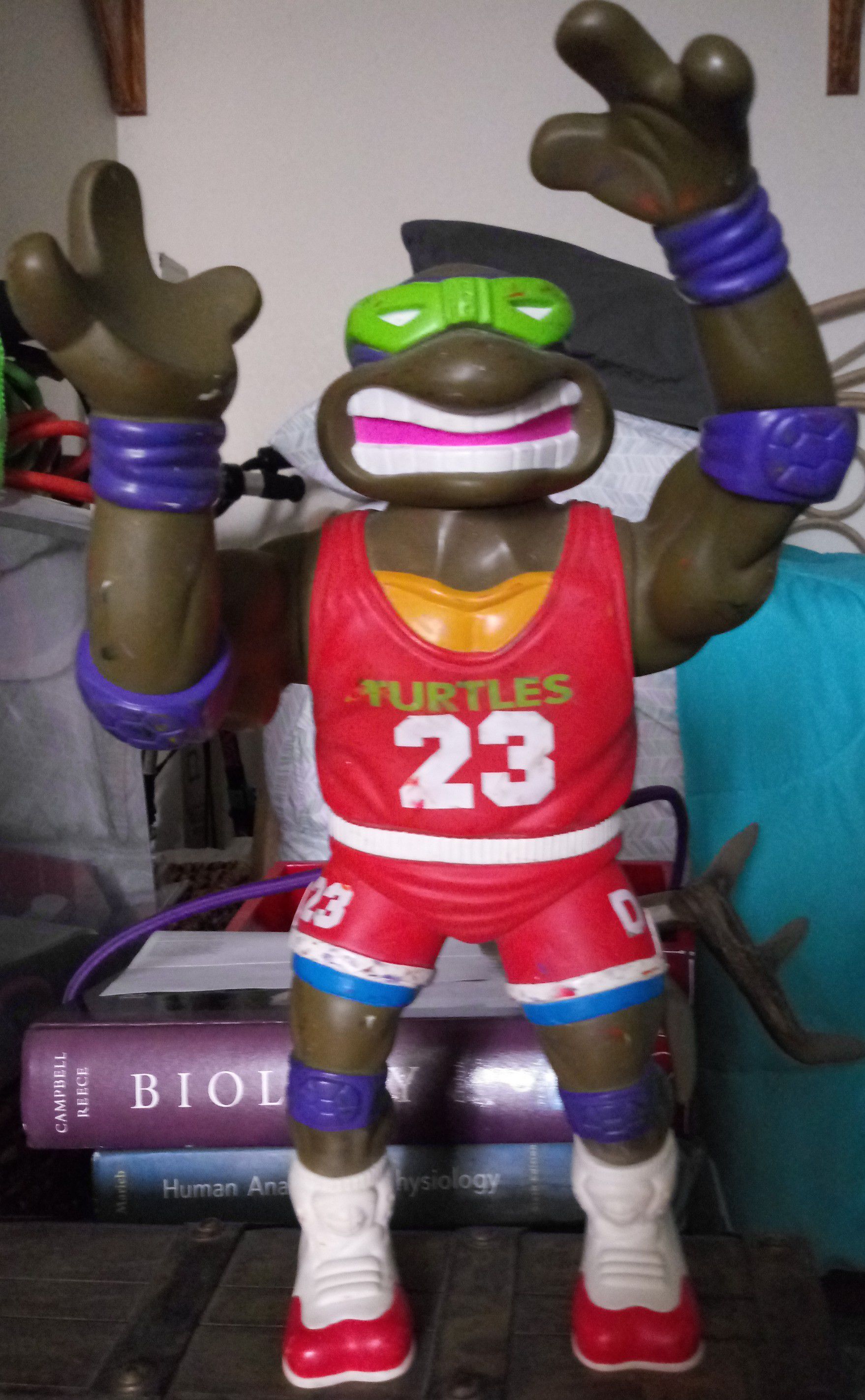 Vintage 13" Ninja Turtle Action Figure. Donatello wearing Michael Jordan #23 Jersey