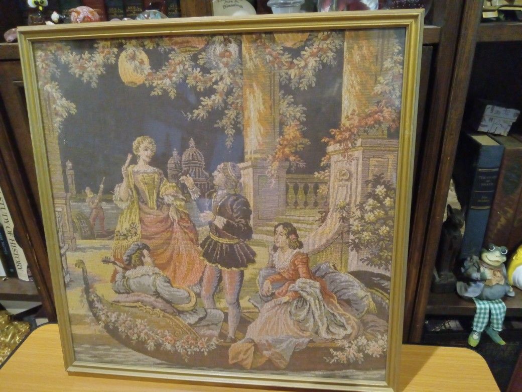Antique French/Belgium Woven Victorian Tapestries With Gilded Frame