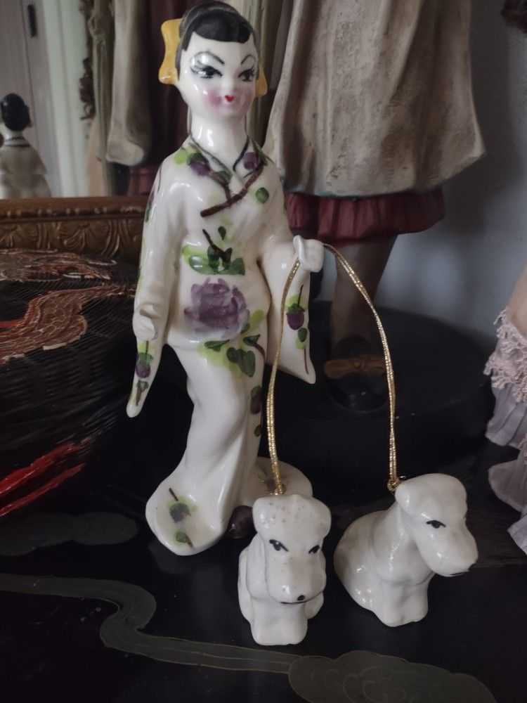 Porcelain Geisha With Poodles