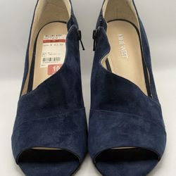 Nine West Women’s Heels Size 10W Navy Blue Suede Peep Toe Ankle Strap
