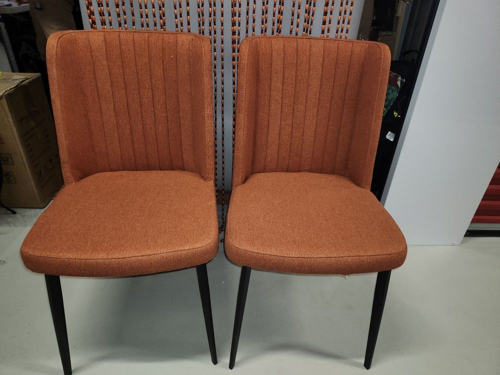 Maine modern side chair in matte black metal finish and orange fabric