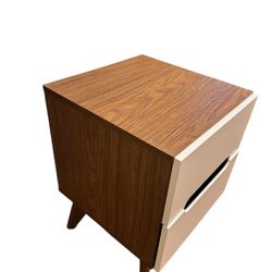 Bangerter 15.75" Mid-Century Nightstand – White/Walnut, Assembled Brand New