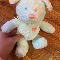 Heads & Tales Gund Mint Green Puppy Dog Pink Heart Plush Rattle Baby Lovey 8"