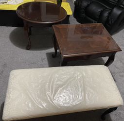 Oval & Square Vintage Cherry Wood,Glass Top Side Tables &Bed End/Entryway/Piano Bench with Padding
