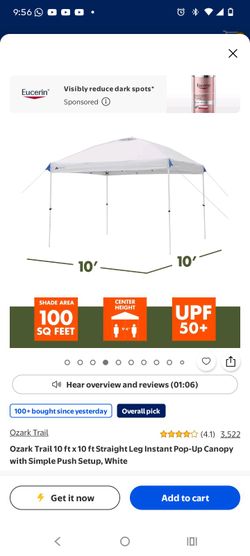 Ozark Trail 10x10 Instant Pop-Up Canopy White