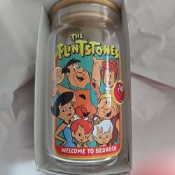 Flintstones Glass Tubler With Lid And Straw