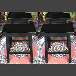 4 Black Saddle Bar Stools Solid Wood, 24"H 