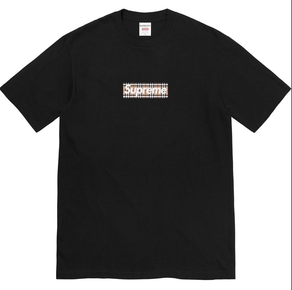 Supreme Burberry Box logo black tee size small
