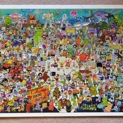 SPONGE BOB “WELCOME TO BIKINI BOTTOM” GIANT JIGSAW PUZZLE COMPLETED AND MOUNTED FOR FRAMING.   - $10.00