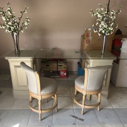 8 Foot Glass Table With Stands For Inside/ Outdoor