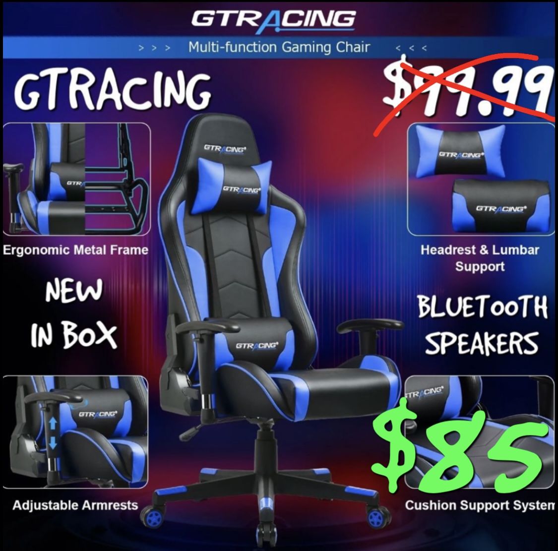 GTRACING GAME CHAIR NEW BLUETOOTH