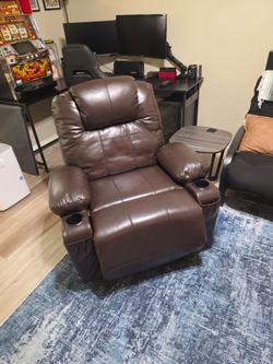Brown Faux Leather Recliner Chair with Cup Holders
