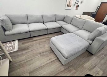 Large Gray Modular Sectional Sofa with Ottoman