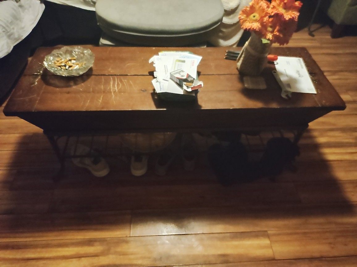 Antique Wooden Coffee Table With Hideaway And Two End Tables Set