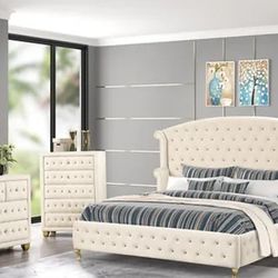 Olivia Beige, Grey and Black 4 PC Bedroom Set 13😴Queen&King Available 😇 Bed, Dresser, Mirror And Nightstand 