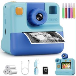 Kids Camera Instant Print, Christmas Birthday Gifts for Girl Boys 3-12 Years Old, FHD Selfie Digital Video Cameras Toddler 3 Rolls Print Paper & 32G C