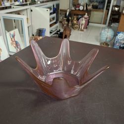 Lovely Lotus Flower Shaped Lavender Glass Bowl 5"H X 10.5"W