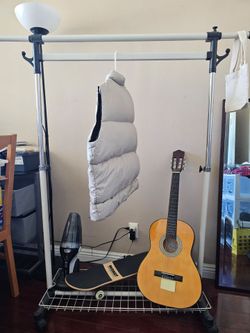 Wheeled Clothing Garment Rack with Bottom Shelf side hooks