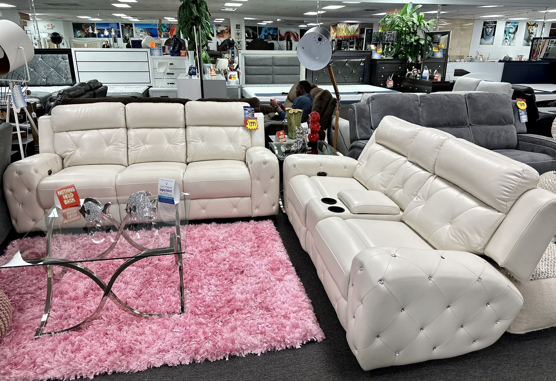 Gorgeous White Diamond Tufted Power Reclining 2piece Sofa And Loveseat On Sale 65% OFF NOW!! ππ