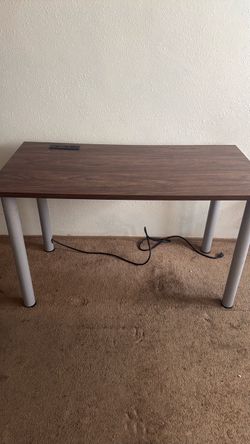 Wood Top Desk with Built-In Power Strip