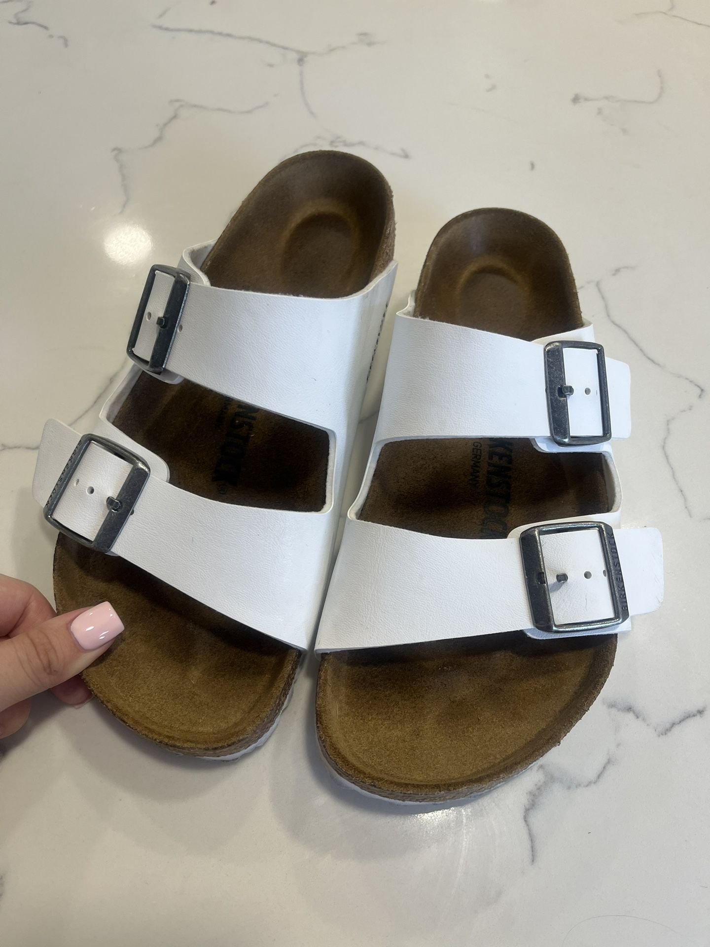 White Arizona Birkenstock Sandals Size 37.