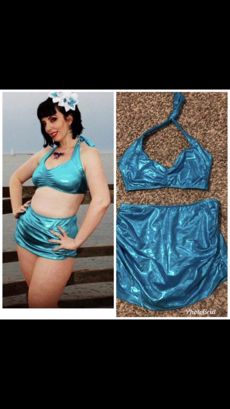 Hula Moon Swim - Retro Style Bright Sparkly Blue Swimsuit