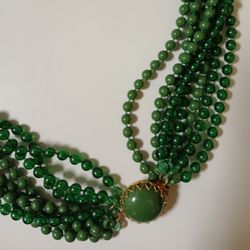Jade Colored Pendant 8 Strand Necklace 