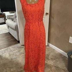 R&K Women’s Medium Orange Lace Maxi Dress Fully Lined