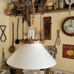 Victorian Electrified Adjustable Hanging Oil Lamp