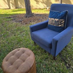 BlueNavy Blue Accent Chair & Ottoman Set - Great Condition