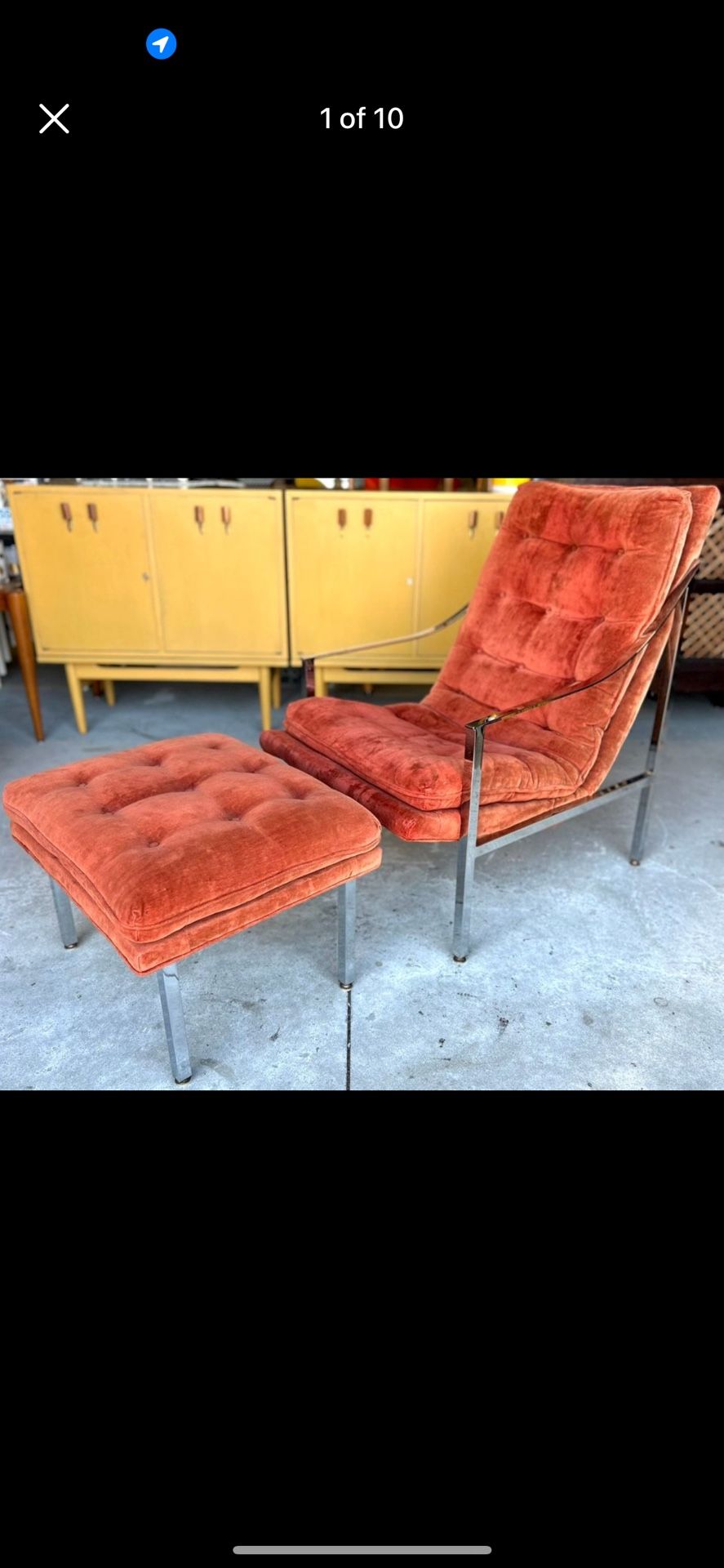 Vintage Milo Baughman From Thayer Coggin Chrome Metal Lounge Scoop Regency Lounge Chair & Ottoman