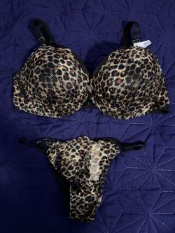 Leopard Print Bra and Thong Set 38D