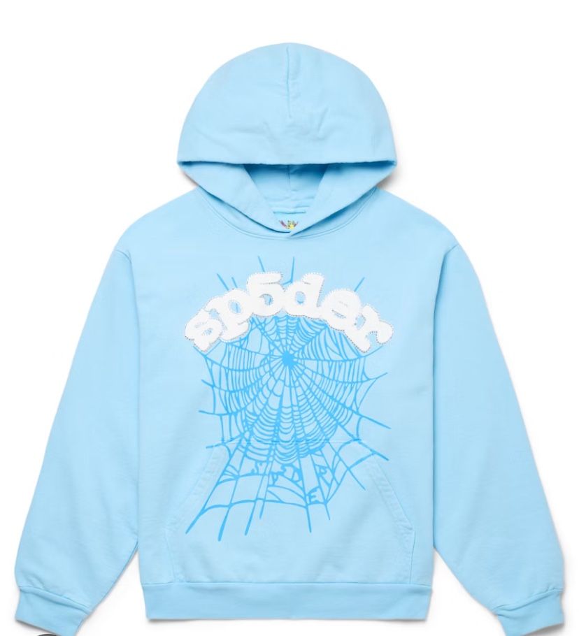 Sp5der Men's Sky Blue Web Hoodie Size Medium Brand New Authentic with Tags