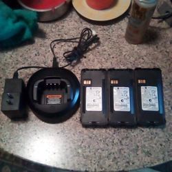Motorola Ginuwine Charger And Three Batteries For Two-way Radio
