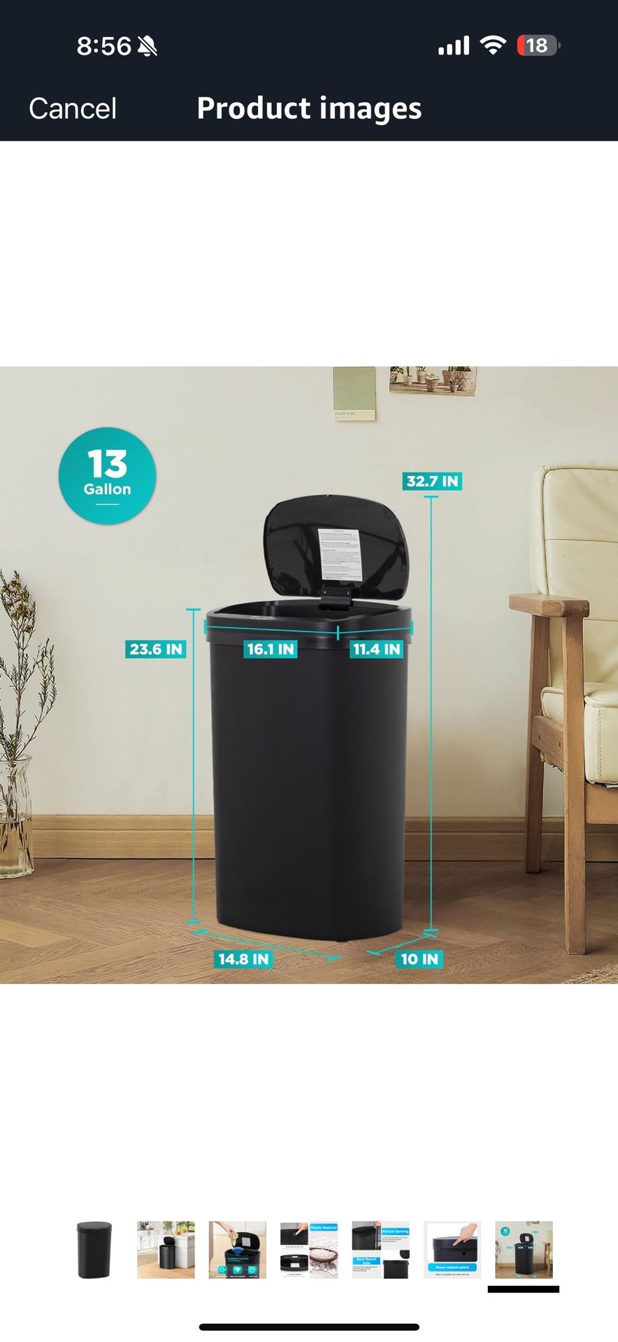 Motion Sensor Trash Can - Black